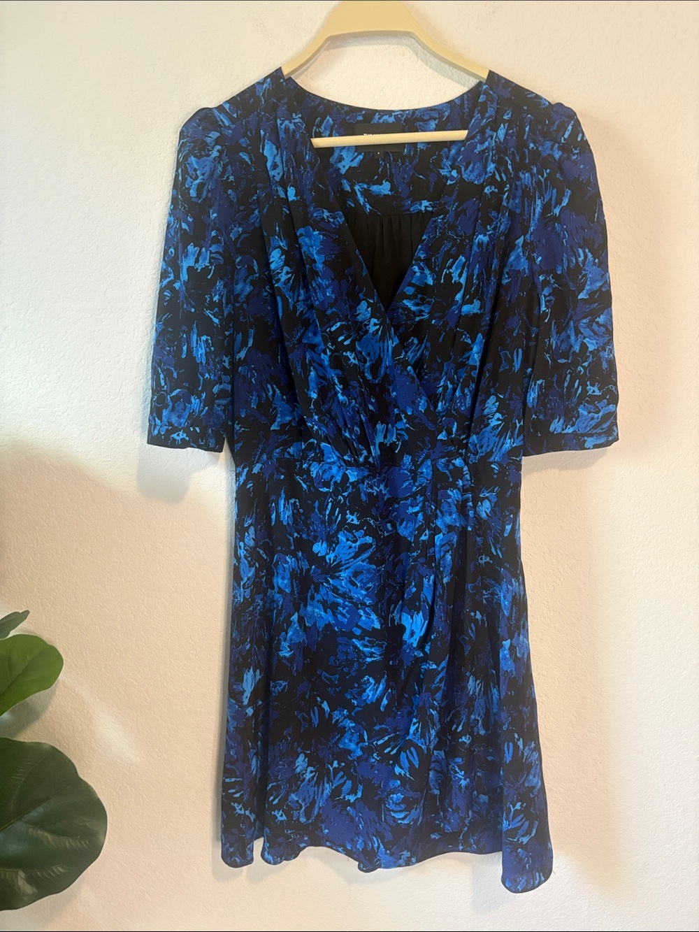 The Kooples Black & Blue silk Faux-Wrap Dress M